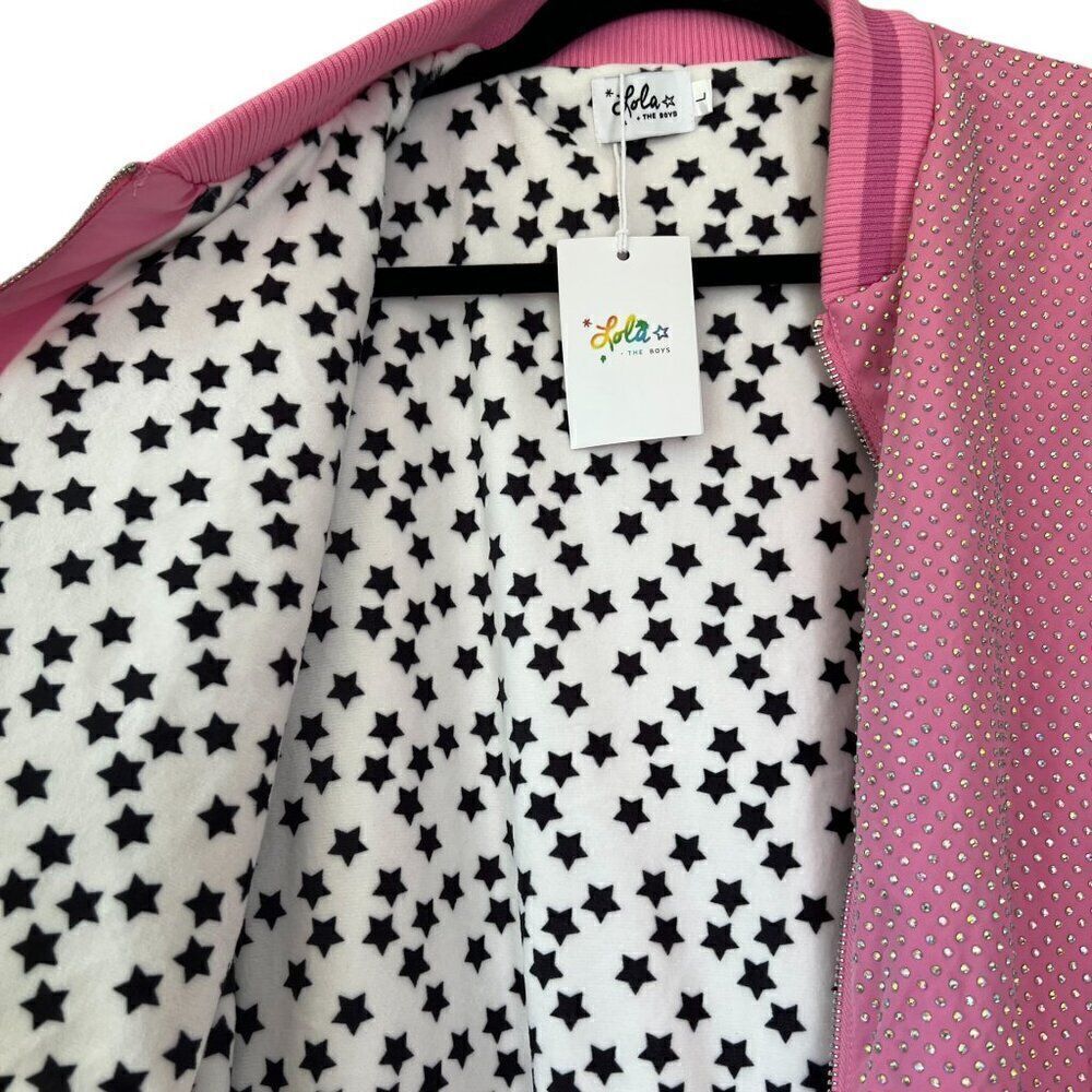 NWT! Lola + The Boys Women's Pink Sparkle Bomber Jacket Size Large - Picture 5 of 6